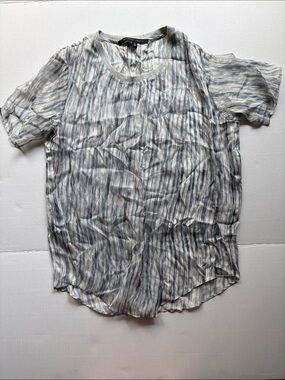 Theyskens' Theory Striped Short Sleeve Top - Blue & Gray